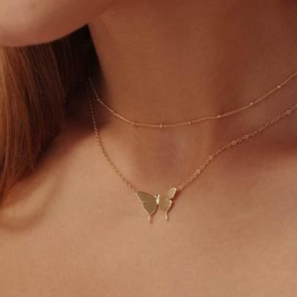 Layered Heart Necklace Pendant Handmade 18k Gold Plated Dainty Gold